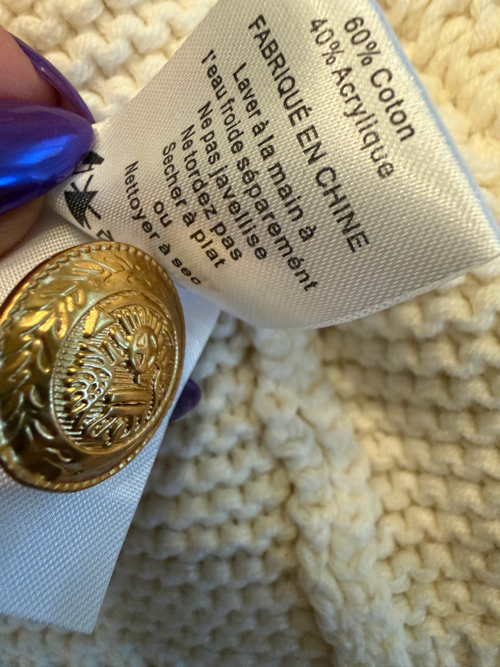John + Jenn Cream Knit Sweater Vest Gold Button Pocket Open Front Size Large - Picture 7 of 8